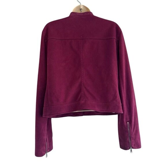 Banana Republic Fact. Womans Sz L Banded Collar Vegan Suede Moto Jacket Burgundy - Picture 4 of 11